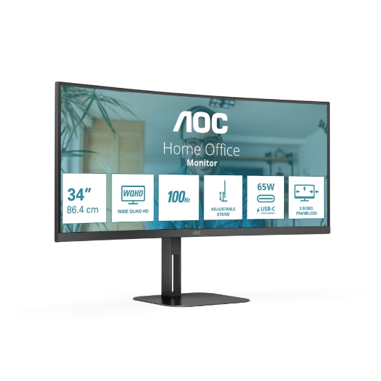Picture of AOC V5 CU34V5C/BK LED display 86.4 cm (34") 3440 x 1440 pixels Wide Quad HD Black