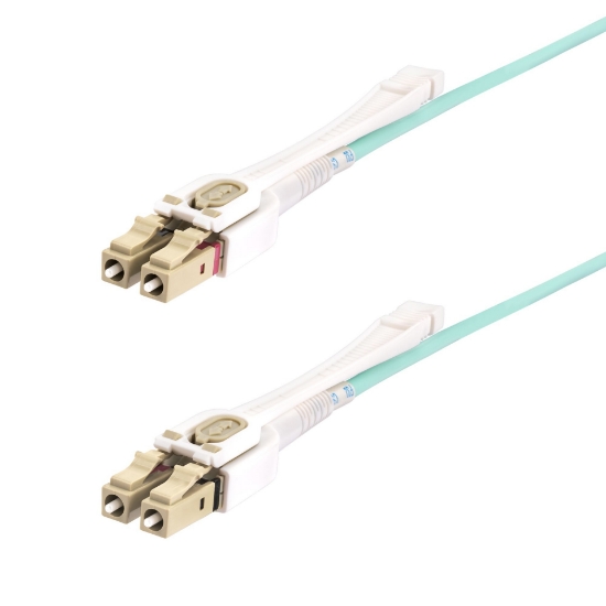 Picture of StarTech.com 10m (32.8ft) LC to LC (UPC) OM4 Multimode Fiber Optic Cable w/Push Pull Tabs, 50/125µm, 100G, Bend Insensitive, Low Insertion Loss - LSZH Fiber Jumper Cord