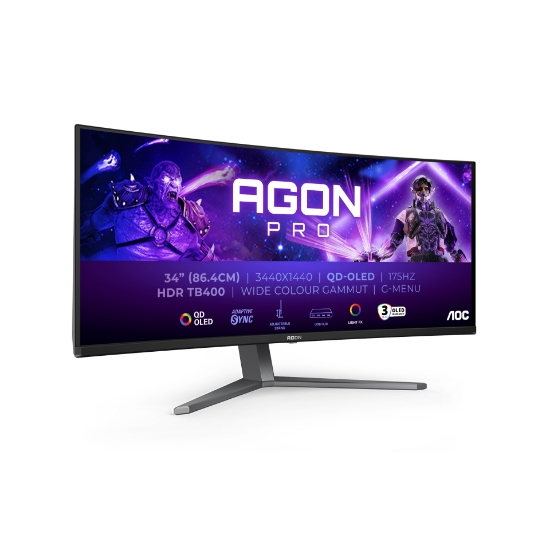 Picture of AOC AGON PRO AG346UCD computer monitor 86.4 cm (34") 3440 x 1440 pixels Wide Quad HD QD-OLED Black, Grey