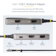 Picture of StarTech.com USB-C Multiport Adapter - 4K 60Hz HDMI w/HDR - 3-Port USB Hub - 100W Power Delivery Pass-Through - Works With Chromebook certified - Windows/macOS/iPadOS/Android™