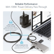 Picture of StarTech.com USB-C Multiport Adapter - 4K 60Hz HDMI w/HDR - 3-Port USB Hub - 100W Power Delivery Pass-Through - Works With Chromebook certified - Windows/macOS/iPadOS/Android™