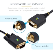 Picture of StarTech.com 10ft (3m) USB to Serial Adapter Cable, COM Retention, Interchangeable Screws/Nuts, USB-A to DB9 RS232, FTDI IC, ESD Protection, Windows/macOS/Linux