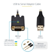 Picture of StarTech.com 10ft (3m) USB to Serial Adapter Cable, COM Retention, Interchangeable Screws/Nuts, USB-A to DB9 RS232, FTDI IC, ESD Protection, Windows/macOS/Linux