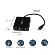 Picture of StarTech.com USB-C to Dual Gigabit Ethernet Adapter with USB (Type-A) Port