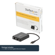 Picture of StarTech.com USB-C to Dual Gigabit Ethernet Adapter with USB (Type-A) Port