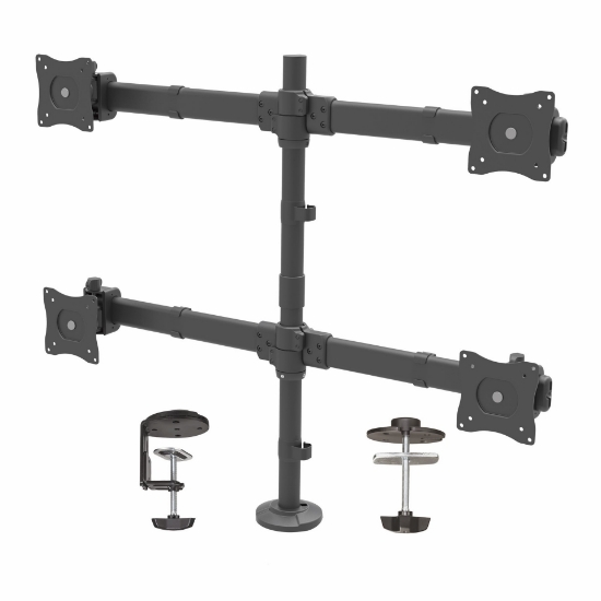 Picture of StarTech.com Desk Mount Quad Monitor Arm - Ergonomic VESA 4 Monitor Mount 2x2 up to 27" - Articulating & Height Adjustable Pole Mount - Tilt/Swivel/Rotate LCD/LED Screen - Desk Clamp/Grommet