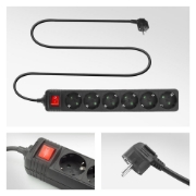 Picture of ACT Power strip with illuminated switch, 6 sockets, 3 m, black