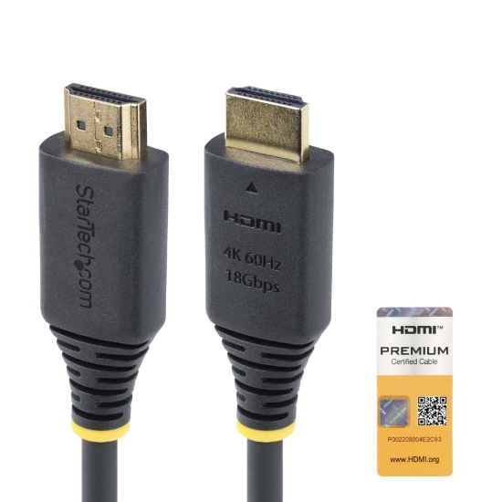 Picture of StarTech.com 1m (3.3ft) Premium Certified High Speed HDMI Cable, 4K 60Hz/1440p 144Hz, HDR10/HDCP 2.2/ARC, 18Gbps, UHD HDMI 2.0 Cord for TV/Monitor/Display, TPE Jacket