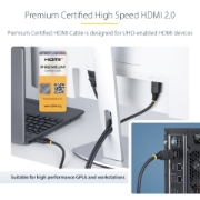 Picture of StarTech.com 2m (6.6ft) Premium Certified High Speed HDMI Cable, 4K 60Hz/1440p 144Hz, HDR10/HDCP 2.2/ARC, 18Gbps, UHD HDMI 2.0 Cord for TV/Monitor/Display, TPE Jacket