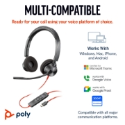 Picture of POLY Blackwire 3320 Stereo Microsoft Teams Certified USB-C Headset +USB-C/A Adapter
