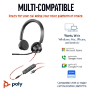 Picture of POLY Blackwire 3325 Stereo Microsoft Teams Certified USB-C Headset +3.5mm Plug +USB-C/A Adapter