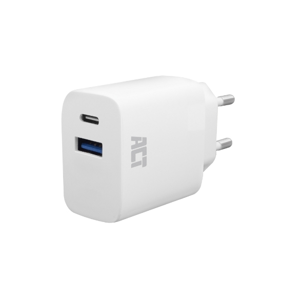Picture of ACT USB-C & USB-A charger 20W with Power Delivery PPS, Quick Charge, GaNFast
