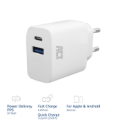 Picture of ACT USB-C & USB-A charger 20W with Power Delivery PPS, Quick Charge, GaNFast