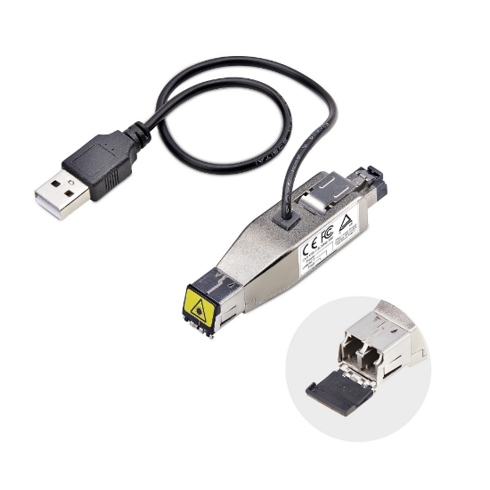 Picture of StarTech.com Gigabit Fiber to RJ45 Ethernet Media Converter Dongle, Optical Singlemode 10km/Multimode 800m, USB Powered, Compact Design, Metal Housing, Micro Mini, TAA