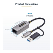 Picture of StarTech.com 2.5GbE USB-C to Ethernet Adapter with USB-A Converter, NBASE-T NIC, USB 3.0 Type-C 2.5/1G Multi Speed Network, Thunderbolt Compatible, Windows & Mac