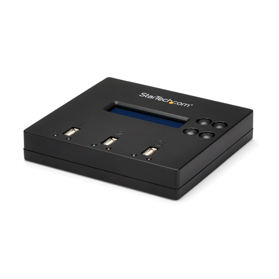 Picture of StarTech.com Standalone 1 to 2 USB Thumb Drive Duplicator and Eraser, Multiple USB Flash Drive Copier, System and File and Whole-Drive Copy at 1.5 GB/min, Single and 3-Pass Erase, LCD Display - TAA