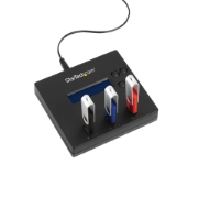 Picture of StarTech.com Standalone 1 to 2 USB Thumb Drive Duplicator and Eraser, Multiple USB Flash Drive Copier, System and File and Whole-Drive Copy at 1.5 GB/min, Single and 3-Pass Erase, LCD Display - TAA