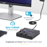 Picture of StarTech.com Standalone 1 to 2 USB Thumb Drive Duplicator and Eraser, Multiple USB Flash Drive Copier, System and File and Whole-Drive Copy at 1.5 GB/min, Single and 3-Pass Erase, LCD Display - TAA