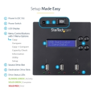 Picture of StarTech.com Standalone 1 to 2 USB Thumb Drive Duplicator and Eraser, Multiple USB Flash Drive Copier, System and File and Whole-Drive Copy at 1.5 GB/min, Single and 3-Pass Erase, LCD Display - TAA