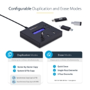 Picture of StarTech.com Standalone 1 to 2 USB Thumb Drive Duplicator and Eraser, Multiple USB Flash Drive Copier, System and File and Whole-Drive Copy at 1.5 GB/min, Single and 3-Pass Erase, LCD Display - TAA