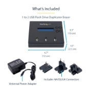 Picture of StarTech.com Standalone 1 to 2 USB Thumb Drive Duplicator and Eraser, Multiple USB Flash Drive Copier, System and File and Whole-Drive Copy at 1.5 GB/min, Single and 3-Pass Erase, LCD Display - TAA