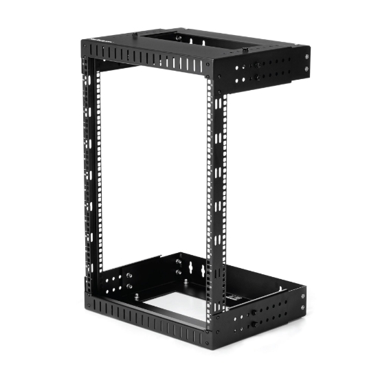 Picture of StarTech.com 15U 19" Wall Mount Network Rack - Adjustable Depth 12-20" 2 Post Open Frame Server Room Rack for AV/Data/ IT Communication/Computer Equipment/Switch w/Cage Nuts & Screws