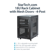 Picture of StarTech.com 4-Post 18U Server Rack Cabinet, Lockable 19" Data Rack Cabinet for Computer / AV / IT Equipment, Office / Home Network Rack with Casters & Adjustable Mounting Rails