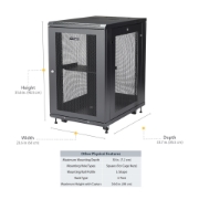Picture of StarTech.com 4-Post 18U Server Rack Cabinet, Lockable 19" Data Rack Cabinet for Computer / AV / IT Equipment, Office / Home Network Rack with Casters & Adjustable Mounting Rails