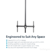 Picture of StarTech.com TV Ceiling Mount - Full-Motion Universal Hanging Single Screen Mount with Adjustable Telescopic Long Pole - Tilt / Swivel - VESA Bracket for 32”-75" Displays