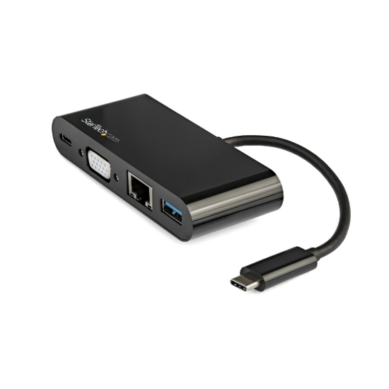 Picture of StarTech.com USB C Multiport Adapter - Mini USB-C Dock w/ Single Monitor VGA 1080p Video - 60W Power Delivery Passthrough - USB 3.1 Gen 1 Type-A 5Gbps, Gigabit Ethernet - Docking Station