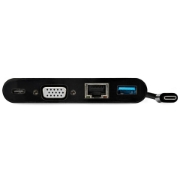 Picture of StarTech.com USB C Multiport Adapter - Mini USB-C Dock w/ Single Monitor VGA 1080p Video - 60W Power Delivery Passthrough - USB 3.1 Gen 1 Type-A 5Gbps, Gigabit Ethernet - Docking Station