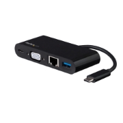 Picture of StarTech.com USB C Multiport Adapter - Mini USB-C Dock w/ Single Monitor VGA 1080p Video - 60W Power Delivery Passthrough - USB 3.1 Gen 1 Type-A 5Gbps, Gigabit Ethernet - Docking Station