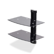Picture of StarTech.com Dual Floating Wall-Mounted AV Shelves, Adjustable Height Shelf For Under TV, Organize A/V Equipment On Black Tempered Glass Shelves