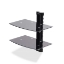 Afbeeldingen van StarTech.com Dubbele Hangende Wandplanken voor Audio/Video Apparatuur, In Hoogte Verstelbare Schappen voor Onder TV, Hangend Wandmeubel, Organiseer uw A/V apparatuur op deze zwarte glazen schappen