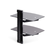 Picture of StarTech.com Dual Floating Wall-Mounted AV Shelves, Adjustable Height Shelf For Under TV, Organize A/V Equipment On Black Tempered Glass Shelves