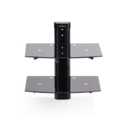 Picture of StarTech.com Dual Floating Wall-Mounted AV Shelves, Adjustable Height Shelf For Under TV, Organize A/V Equipment On Black Tempered Glass Shelves