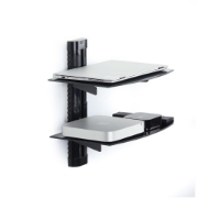 Picture of StarTech.com Dual Floating Wall-Mounted AV Shelves, Adjustable Height Shelf For Under TV, Organize A/V Equipment On Black Tempered Glass Shelves