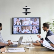 Picture of StarTech.com Dual Floating Wall-Mounted AV Shelves, Adjustable Height Shelf For Under TV, Organize A/V Equipment On Black Tempered Glass Shelves