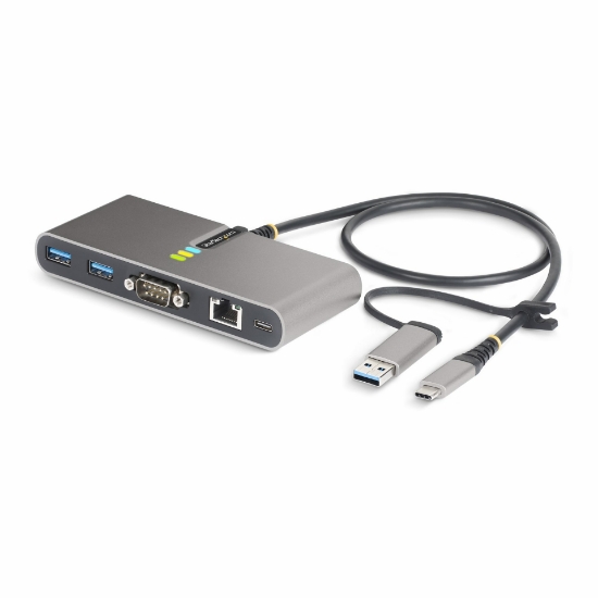 Picture of StarTech.com 2-Port USB-C Hub with Ethernet and RS-232, Attached USB-C to USB-A Dongle, 100W PD Pass-Through, 2x USB-A 5Gbps, Gigabit Ethernet, RS232 Serial (FTDI)