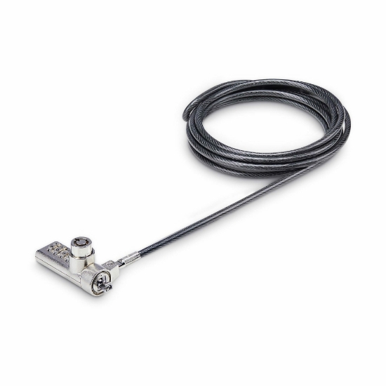 Picture of StarTech.com 10-Pack Dual-Access Laptop Lock, 6.5ft (2m) Keyed Alike and Combination Security Cable Lock for K-Slot Devices, Computer Anti-Theft Steel Cable