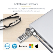Picture of StarTech.com 10-Pack Dual-Access Laptop Lock, 6.5ft (2m) Keyed Alike and Combination Security Cable Lock for K-Slot Devices, Computer Anti-Theft Steel Cable
