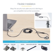 Picture of StarTech.com 10-Pack Dual-Access Laptop Lock, 6.5ft (2m) Keyed Alike and Combination Security Cable Lock for K-Slot Devices, Computer Anti-Theft Steel Cable