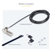 Picture of StarTech.com 10-Pack Dual-Access Laptop Lock, 6.5ft (2m) Keyed Alike and Combination Security Cable Lock for K-Slot Devices, Computer Anti-Theft Steel Cable