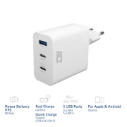 Picture of ACT USB-C/USB-A Charger 65W 3-port with Power Delivery PPS, QuickCharge and GanFast
