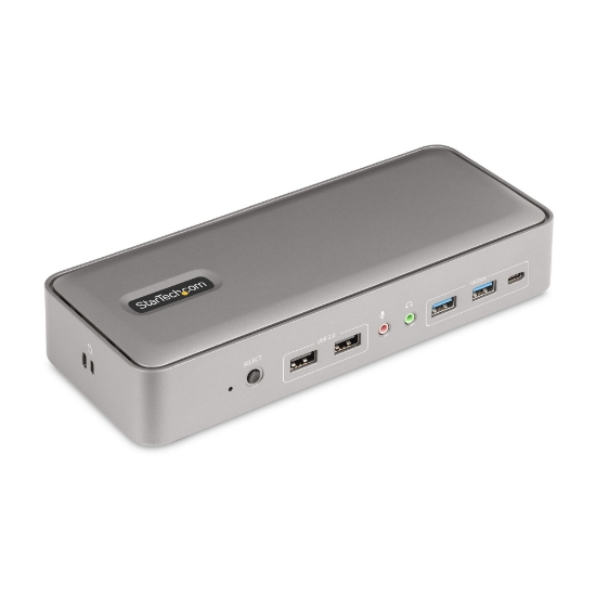 Picture of StarTech.com Dual-Laptop USB-C KVM Docking Station, Dual Monitor 4K 60Hz DisplayPort Dock, 5-Port USB Hub, GbE, 90W/45W Power Delivery to Two Laptops, Windows/Mac, 2-Host KVM Dock - TAA