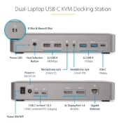 Picture of StarTech.com Dual-Laptop USB-C KVM Docking Station, Dual Monitor 4K 60Hz DisplayPort Dock, 5-Port USB Hub, GbE, 90W/45W Power Delivery to Two Laptops, Windows/Mac, 2-Host KVM Dock - TAA