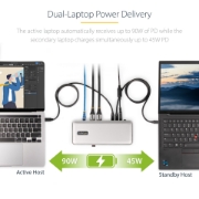 Picture of StarTech.com Dual-Laptop USB-C KVM Docking Station, Dual Monitor 4K 60Hz DisplayPort Dock, 5-Port USB Hub, GbE, 90W/45W Power Delivery to Two Laptops, Windows/Mac, 2-Host KVM Dock - TAA