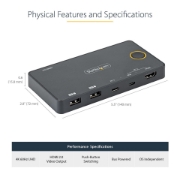 Picture of StarTech.com 2 Port Hybrid USB-A + HDMI & USB-C KVM Switch - Single 4K 60Hz HDMI 2.0 Monitor - Compact Desktop and/or Laptop HDMI KVM Switch - USB Bus Powered - Thunderbolt 3 Compatible