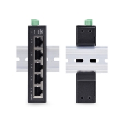 Picture of StarTech.com 5-Port Unmanaged Industrial Network Switch, 100/1000 Ethernet, DIN Rail/Wall-Mountable, Rugged IP30 Gigabit Switch, -40F-167F, 9~60V DC, TAA Compliant