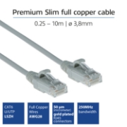 Picture of ACT Grey 0.5 meter LSZH U/UTP CAT6 datacenter slimline patch cable snagless with RJ45 connectors